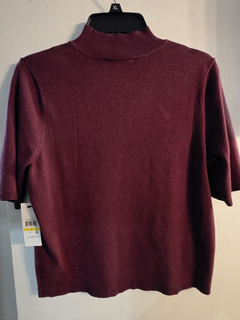 DKNY Short-Sleeve Mock Neck Knit Top in Wine - Picture 2 of 4